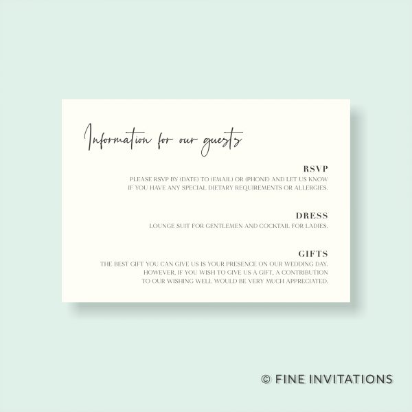 modern stylish wedding information card