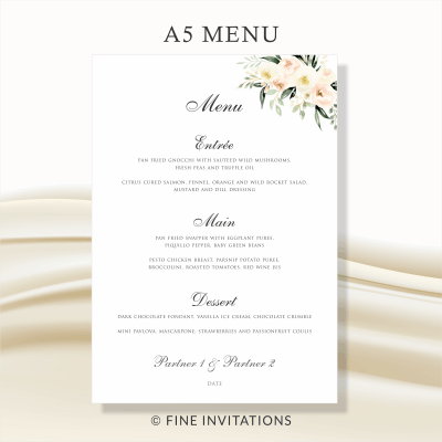 blush floral wedding menus