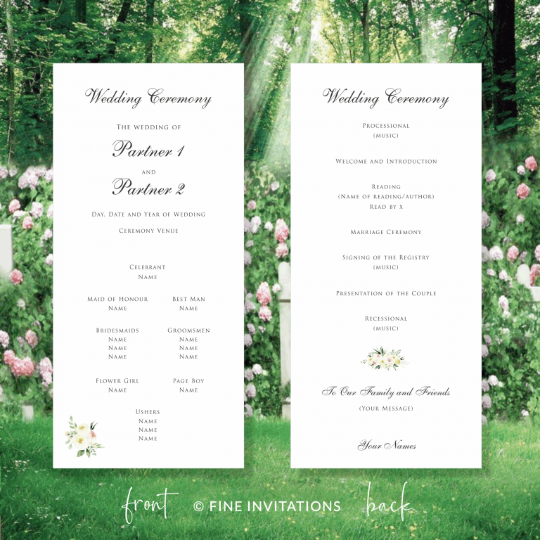 floral wedding ceremony cards Australia