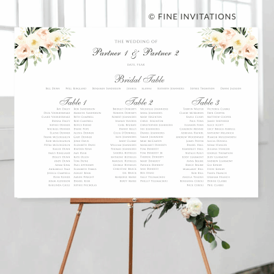 blush floral wedding seating list Australia