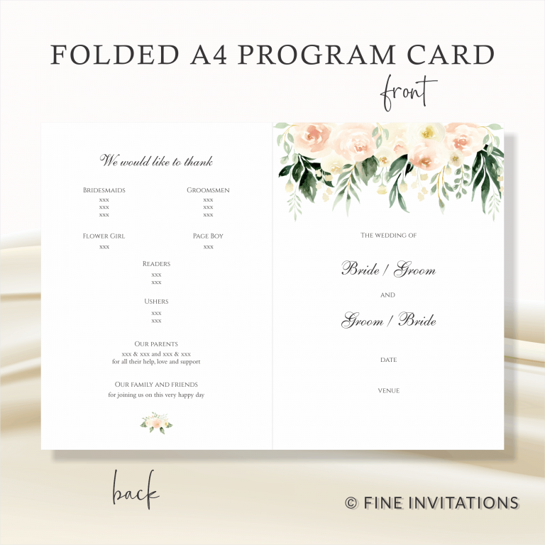 blush floral wedding programs Australia
