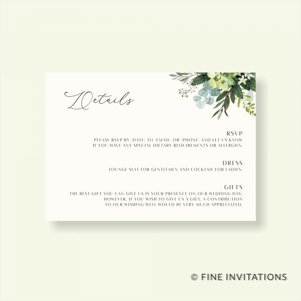 pretty foliage wedding details card