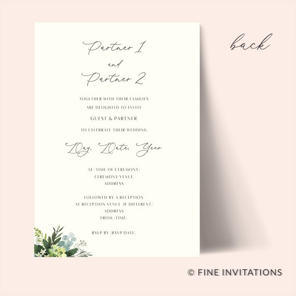 Modern wedding invitation with watercolour greenery