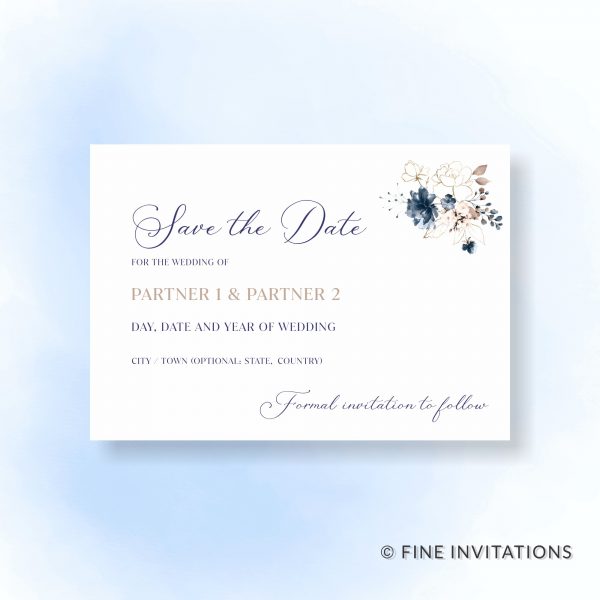 navy blue floral Save the date