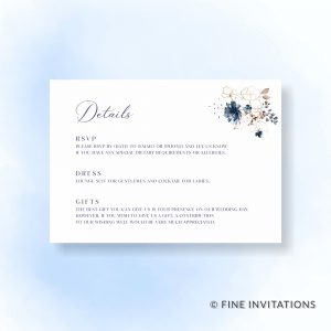 navy blue floral wedding details card