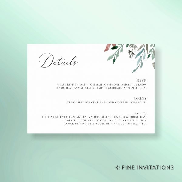 foliage wedding details card