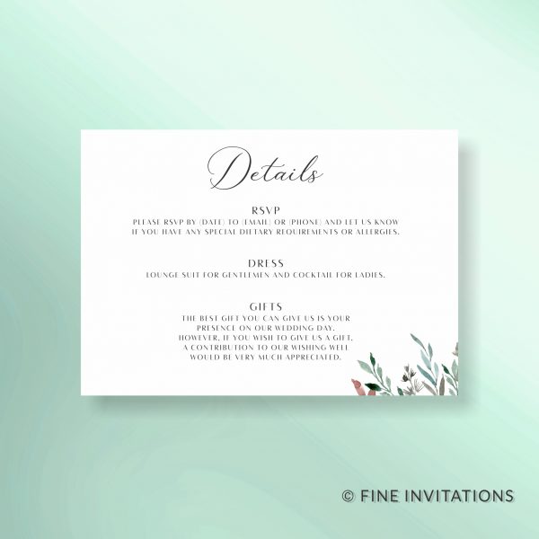 foliage wedding details card