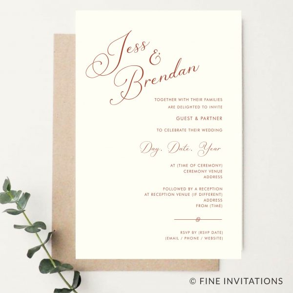 Modern wedding invitation with beautiful calligraphy script