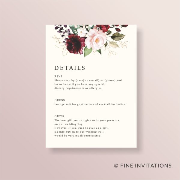 modern red roses wedding details card