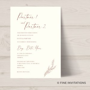 Wedding invitation with minimalist botanical line art