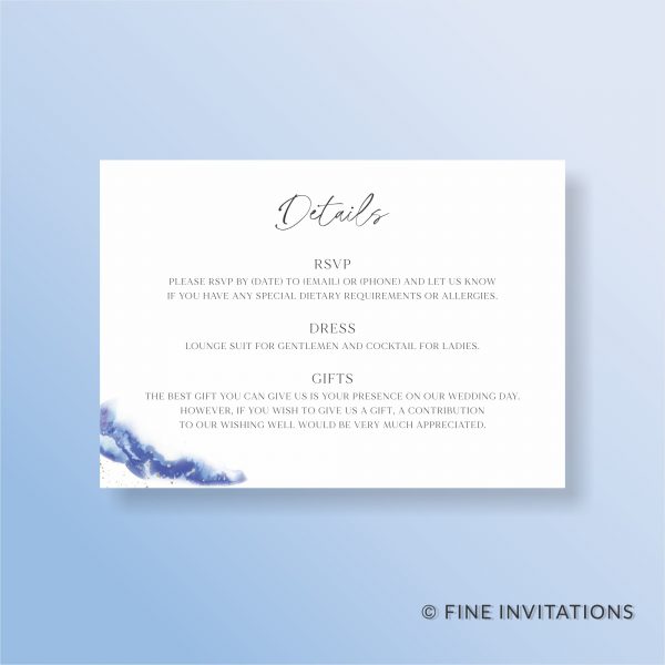 blue watercolour wedding details card