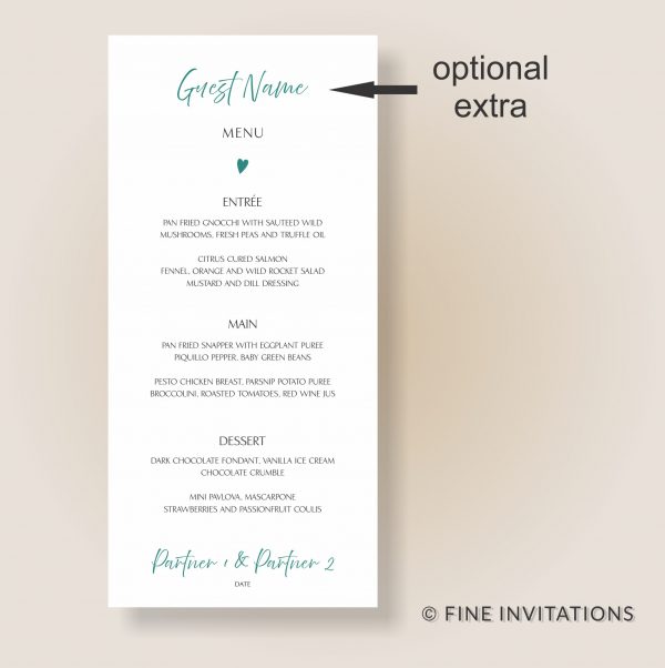wedding menu card